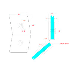 Svorka skla medzi sklá 135°, sklo 8 - 10 mm, AISI 304 Svorka skla medzi sklá 135°, sklo 8 - 10 mm, AISI 304